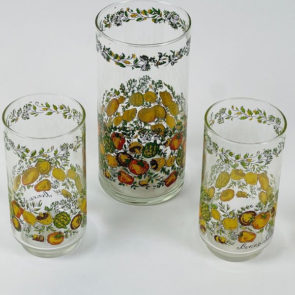 Vintage 3 Bonni Sante Glasses 1 Large 2 Medium Drinking Glasses - Picture 2 of 7